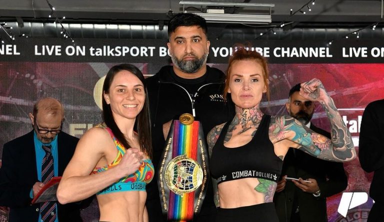 Nicola Hopewell and Gemma Ruegg weigh-in.